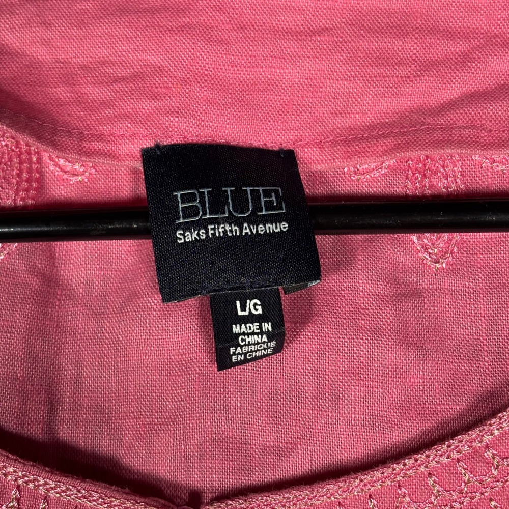 Blue Saks Fifth Avenue Tunic Womens Large Pink Linen Embroidered boho coastal - Picture 4 of 10